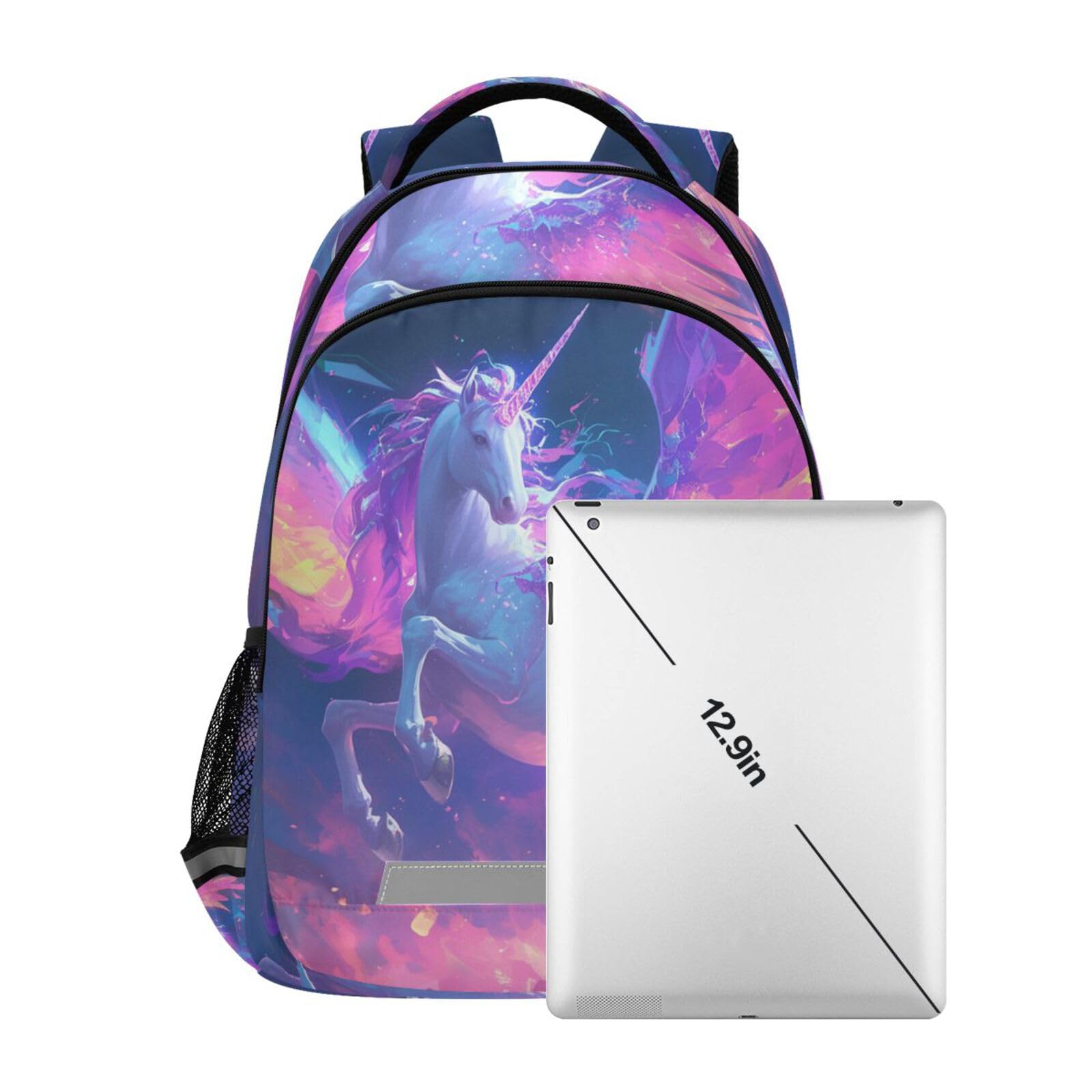 Unicornio Caballo Princesa Mochila Niño y Niña, Mochilas Escolar Grande Reflectante para Infantil Mochila Portátil de Mujer Hombre Viaje