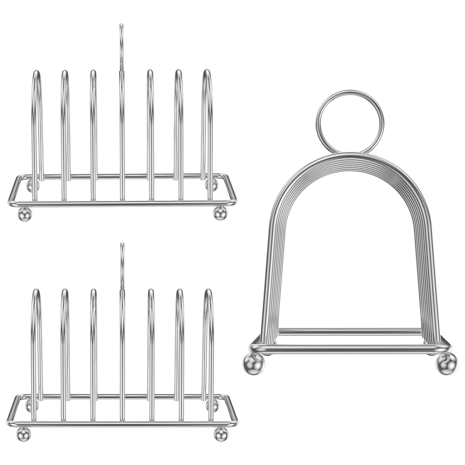 2 or 5 Pcs Toast Rack with Ball Feet and Loop Carry Handle 6 Slots Toast Holder Stainless Steel Toast Stand Countertop Bread Display Stand for Bread Toast