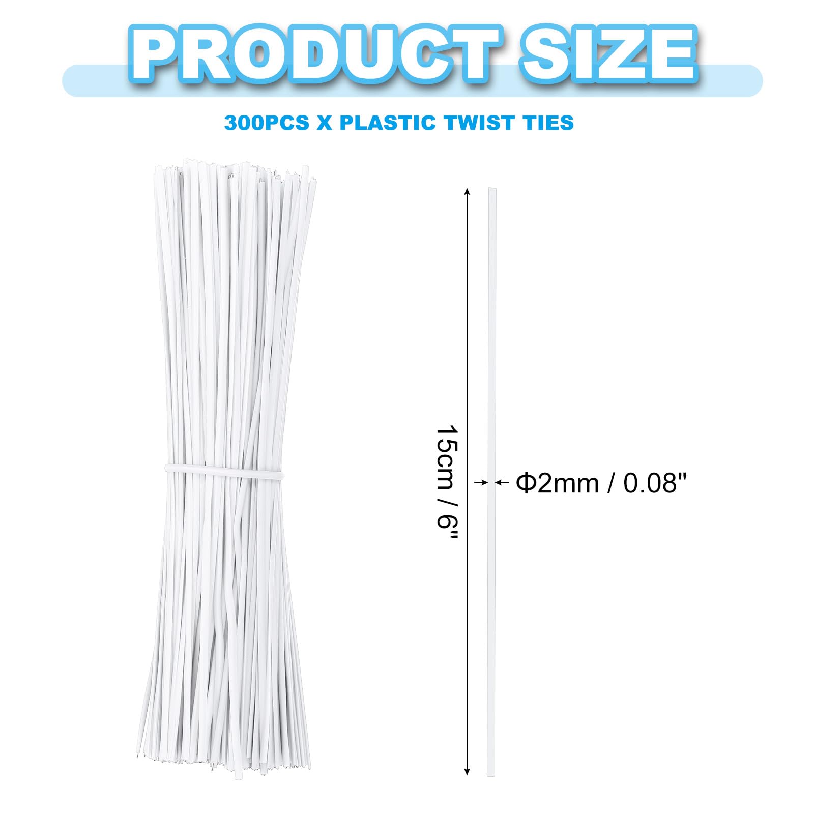 PATIKIL Plastic Twist Ties, 300 Pcs 6 Inch Reusable Cable Ties, 0.08 Inch Wide Bag Coated Ties for Household and Office Use White - Image 2