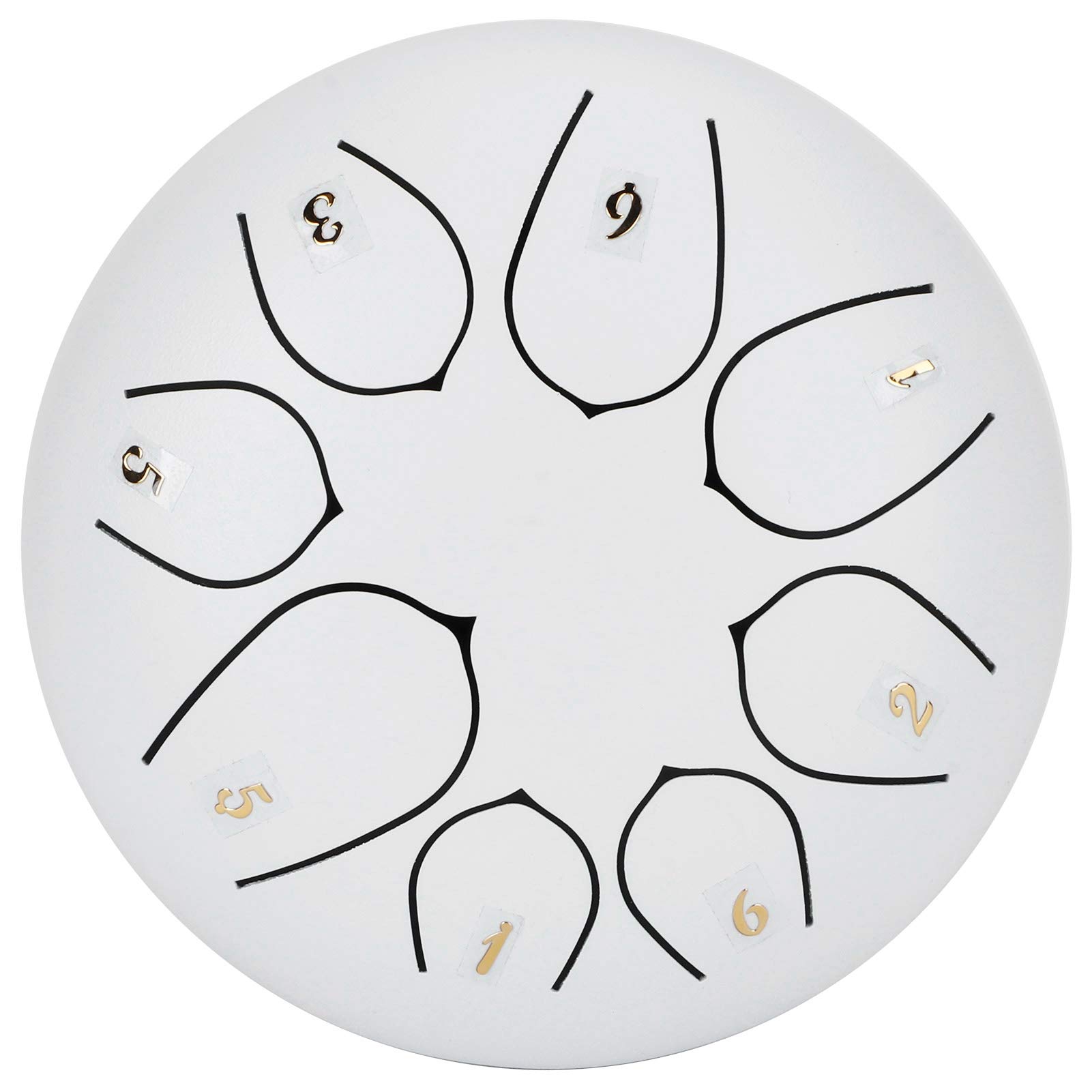 Tambour de langue de 6 pouces, tambour à main à 8 tons, tambour à main en alliage d'acier éthéré avec baguettes, instrument de percussion pour la méditation, le yoga, la (Blanche)