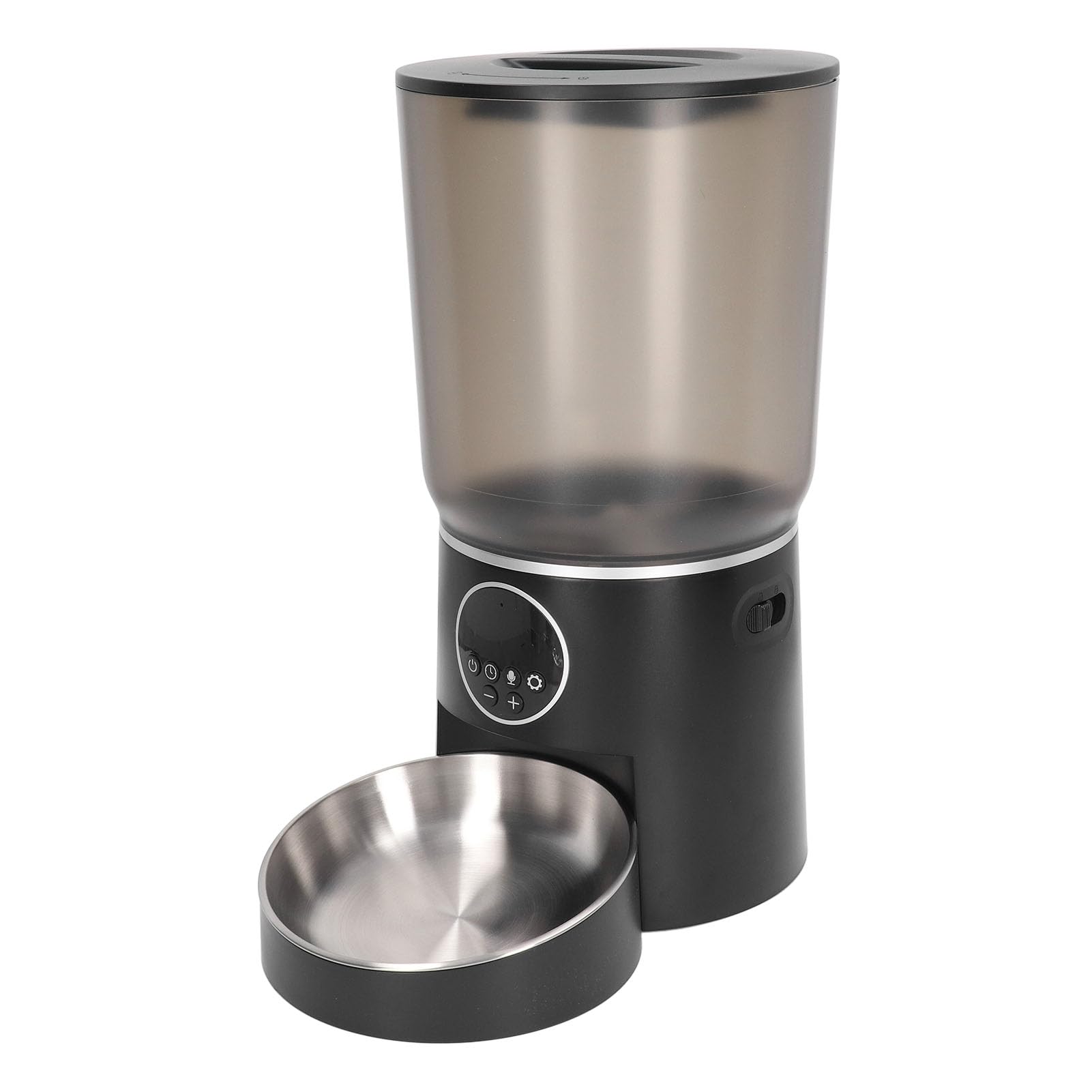 Comederos Automáticos para Mascotas, 5L, Soporte de Doble Potencia, Sincronización Inteligente, ABS, Dispensador de Comida para Perros y Gatos con Tazón de Acero Inoxidable (botón)