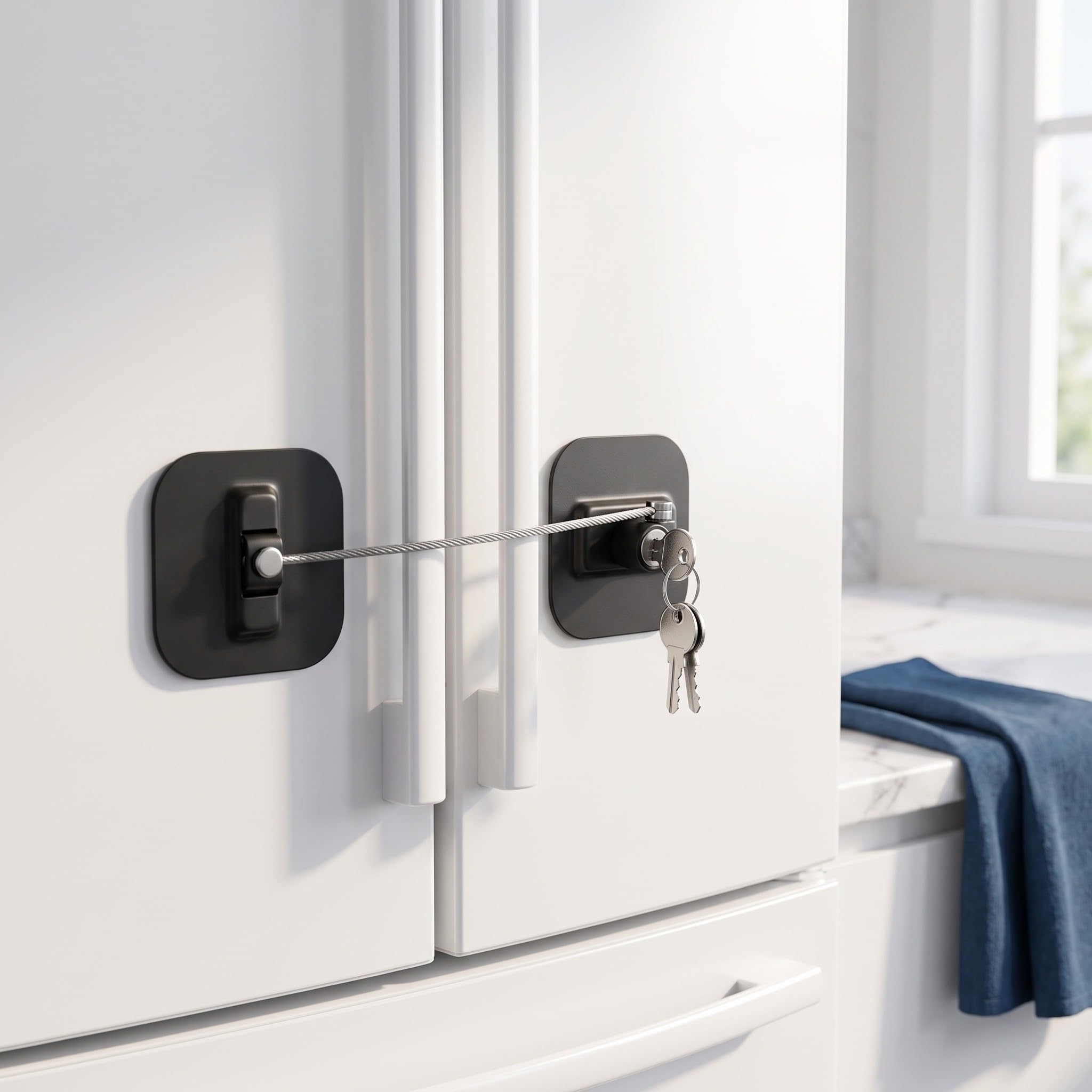 Lurrose 2 Cerraduras de Seguridad para Niños para Ventanas y armarios, Cable con Llave para Puertas Correderas, Protección anticaídas para Refrigeradores, Cajones y Gabinetes, 2 unidades