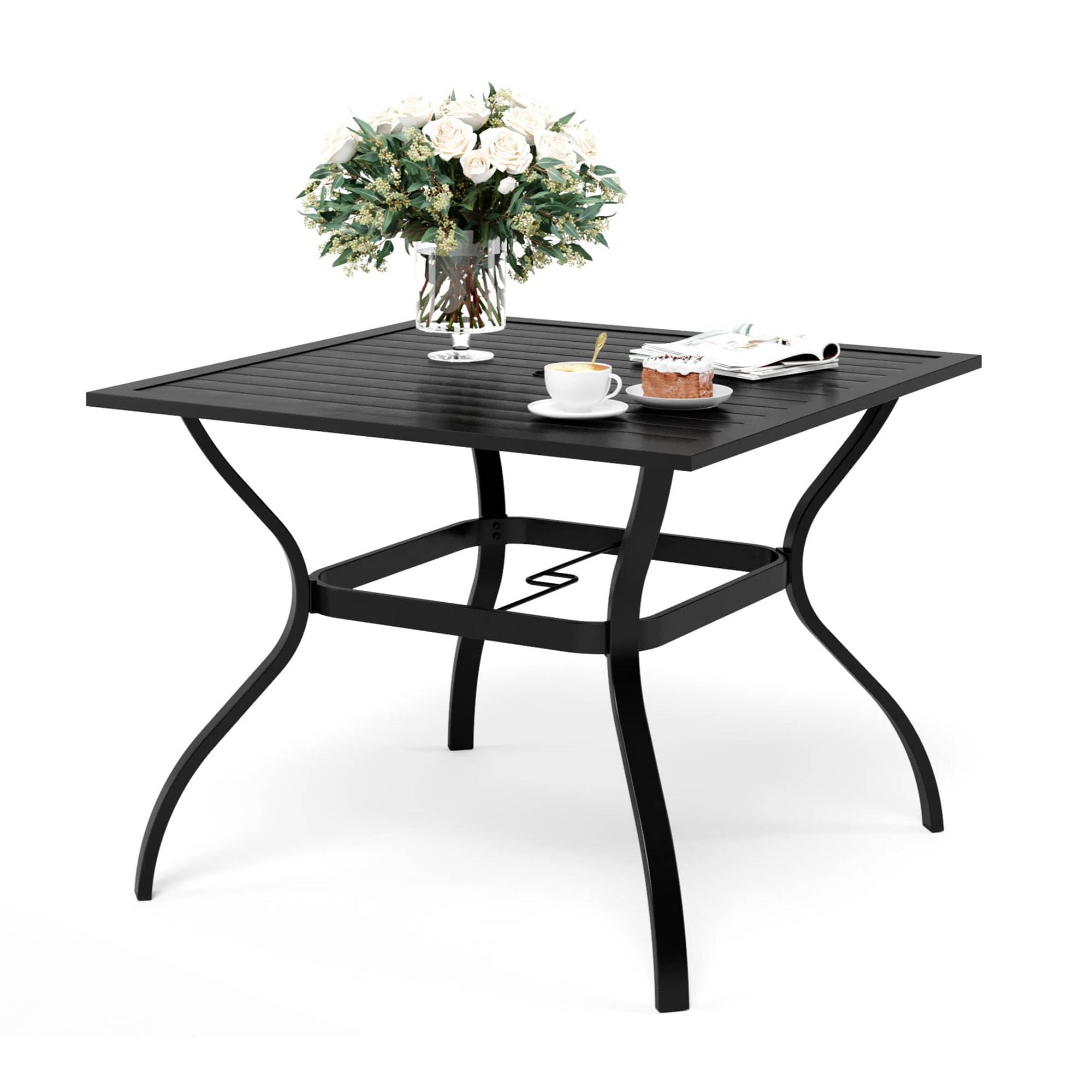 MFSTUDIO Garden Table, 94x94x72cm Outdoor Dining Table, Rust Proof Steel Frame and 4 cm Parasol Hole, for Garden Backyard Lawn Yard Outside Patio