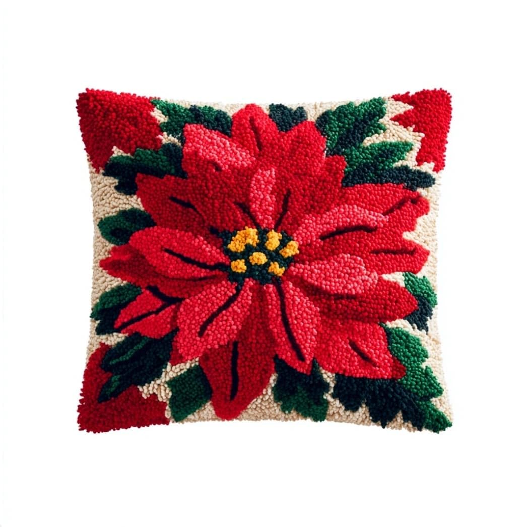 Axiangzik F Latch Hook Diy Pillow Kit,Poinsettia Cushion Cover 43X43cm