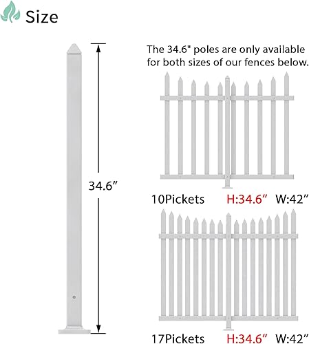 Miniatura 16 de SunnyRoyal Paneles de valla de piquetes, 2 juegos de 84 pulgadas de largo x 38.6 pulgadas de alto, valla de vinilo de PVC para jardín de patio 20