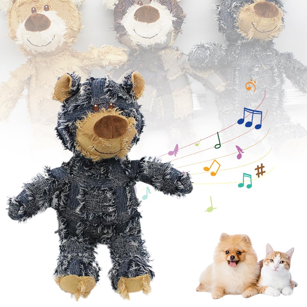 YAWOTA Indestructible Robust Bear - Upgraded Dog Toys for Aggressive Chewers, Interactive Squeaker Toys - Blue, Large