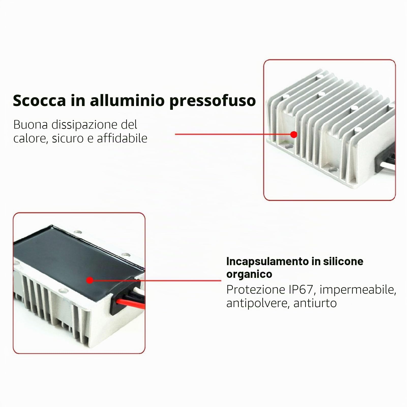 Convertitore DC-DC Step Up Boost, regolatore di tensione impermeabile ad alta potenza da 480 W, trasformatore da 12 V/24 V a 48 V/10 A per sistemi di sicurezza dei veicoli.