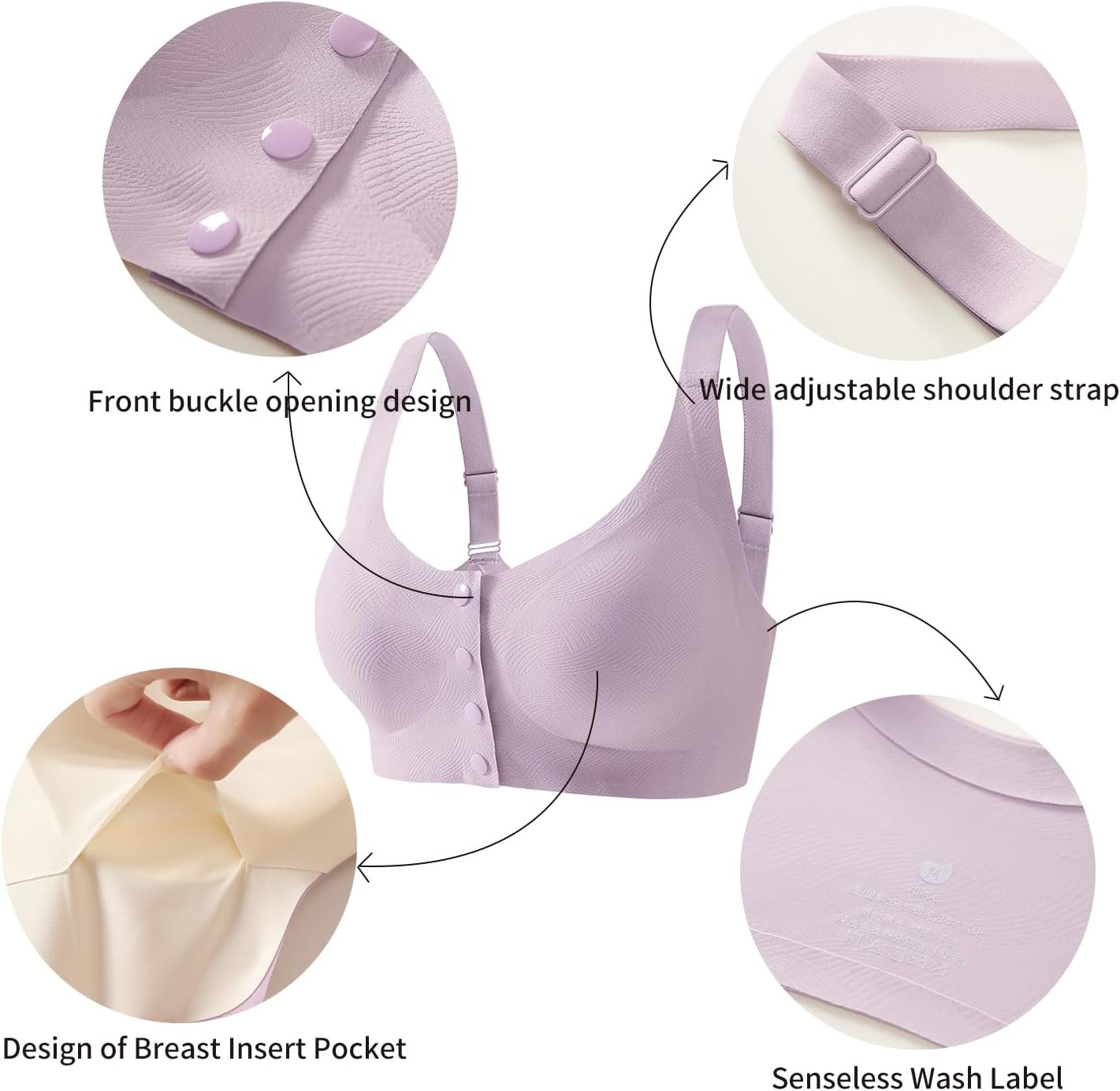 Lervanla Post Surgery Mastectomy Bra with Pockets,Front Closure Bra for Breast Forms, Seamless Supportive Bralette for Women - Image 2