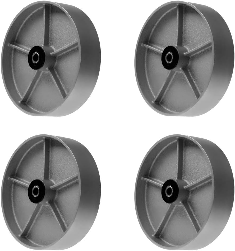 8 4 Pack, Heavy Duty Steel Cast Iron Caster Wheel with Rolling Bearing & Steel Bushing Extra Width 2 inches 5200 lbs Total Capacity (8 inches Pack of 4)