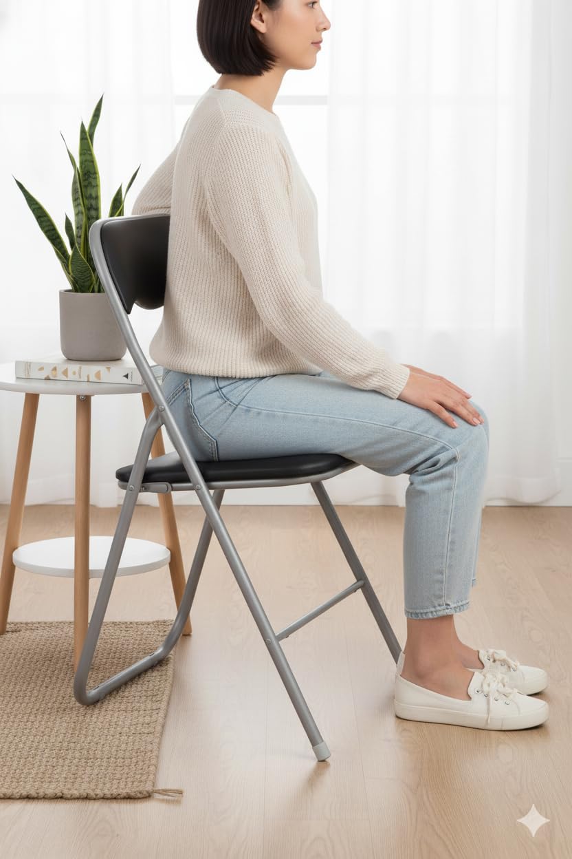 HAEST - Lot de 2 Chaises Pliantes, Chaise Pliante Rembourrée avec Cadre en Métal & Similicuir, Gain de Place, Charge Max. 100 kg, Idéale pour Cuisine & Jardin, Argent-Noir