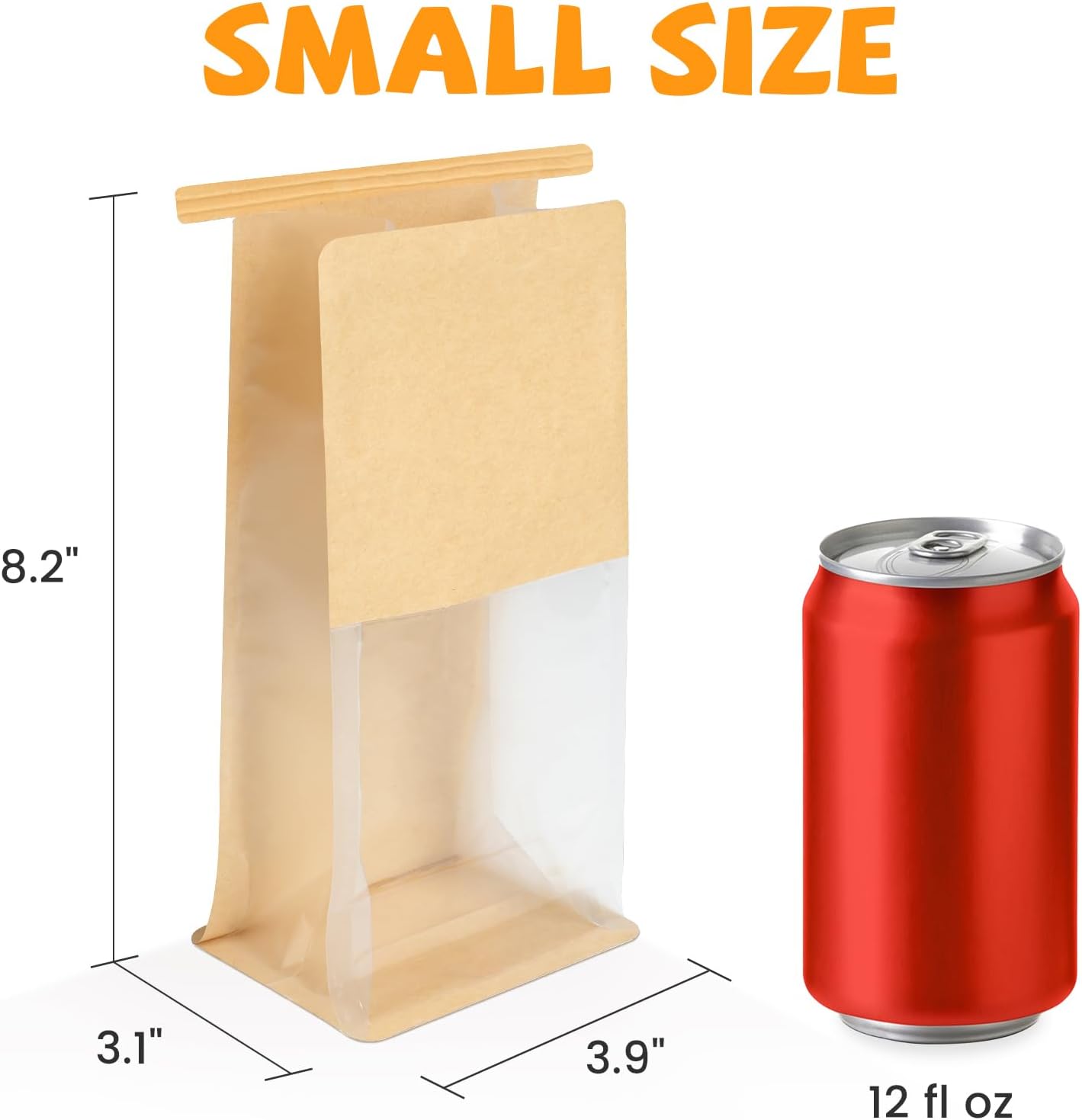 50 Pack Cookie Packaging Bags, 3.9x3.1x8.2 Inches Small Bakery Bags with Window Tin Tie Tab Lock Resealable Paper Treat Bag for Baked Goods Gift Giving and Bake Sale | Thick Material