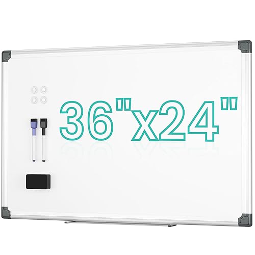 VUSIGN Magnetic Dry Erase Board for Wall, 36" x 24" Hanging Whiteboard for Office, School, Home, Includes Eraser, Markers, Magnets, Pen Tray, Silver Aluminum Frame White Board