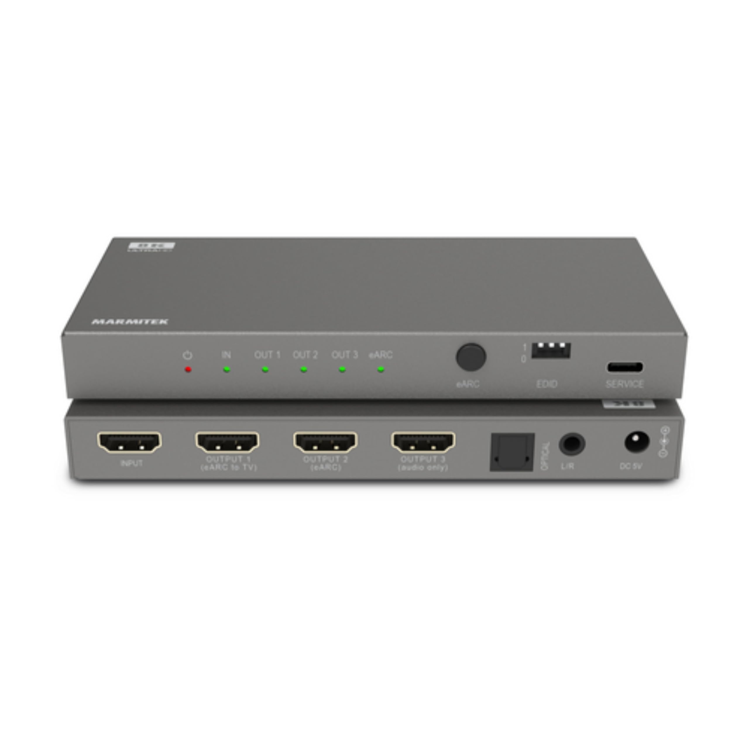 Marmitek Connect AE34 - eARC HDMI Audio Extractor - Konverter für 2 Systeme | Konverter für zwei Audiosysteme am TV mit AV-Receiver + Soundbar, 8K 60Hz, EDID, HDMI 2.1, Dolby Atmos, digital & analog
