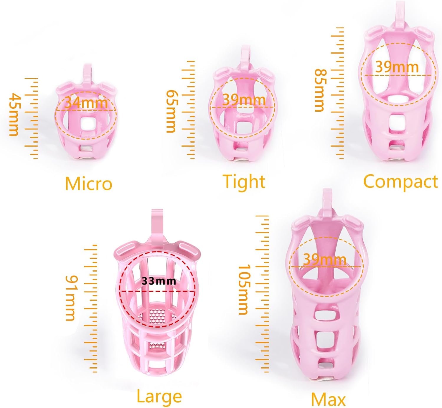 Cobra Male Chastity Cage with Lock & 5 Rings 3D Printed Chastity Devices Bondage Gear & Accessories Resin Virginity for Men Breathable (Tight)