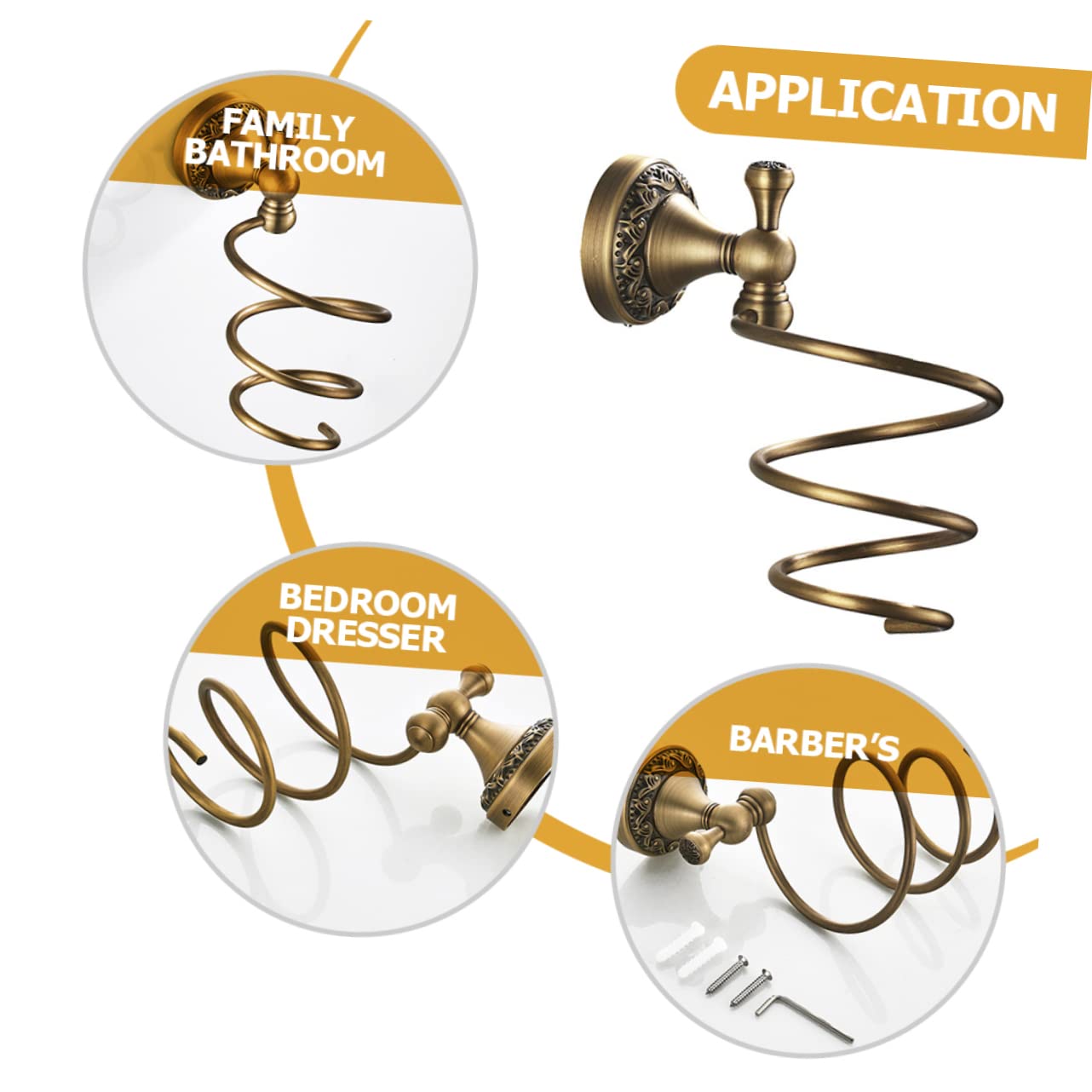 Beavorty Porta Asciugacapelli Design a Spirale da Muro in Rame e Acciaio Inossidabile Protezione Antigraffio Organizer Bagno per Asciugacapelli per Bagno Domestico