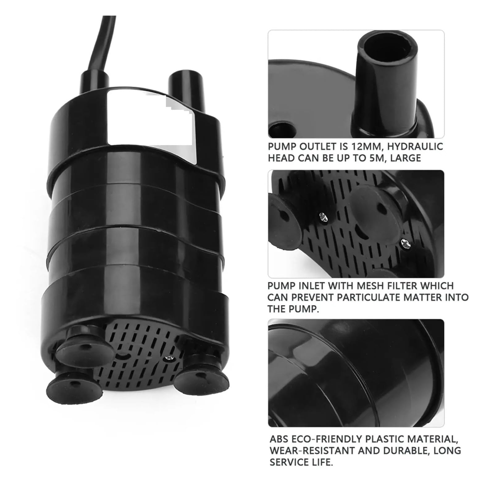 pompa basenowa, Pompa wodna bezszczotkowa 12 V DC 600 l/h zanurzalna, duża wysokość podnoszenia hydraulicznego