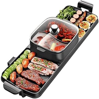 G-BBQ Hot Pot Griglia per Barbecue E Pentola Calda, Griglia Multifunzione per Barbecue Pentola Doppia per Griglia Elettrica Piastra per Cottura Elettrica Domestica Stile Coreano A Doppio Controllo