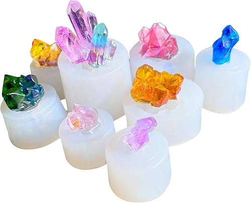 Mulukaya 8 moldes de silicona de resina epoxi de cuarzo de cristal de roca de cristal para fundición de grava, herramientas de fabricación de joyas