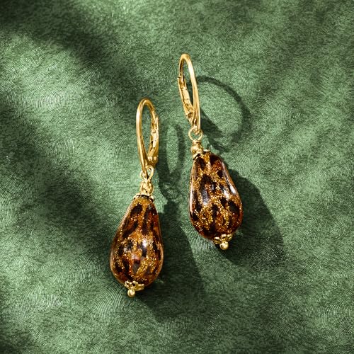 Ross-Simons Italian Leopard-Print Murano Glass Drop Earrings in 18kt Gold Over Sterling3