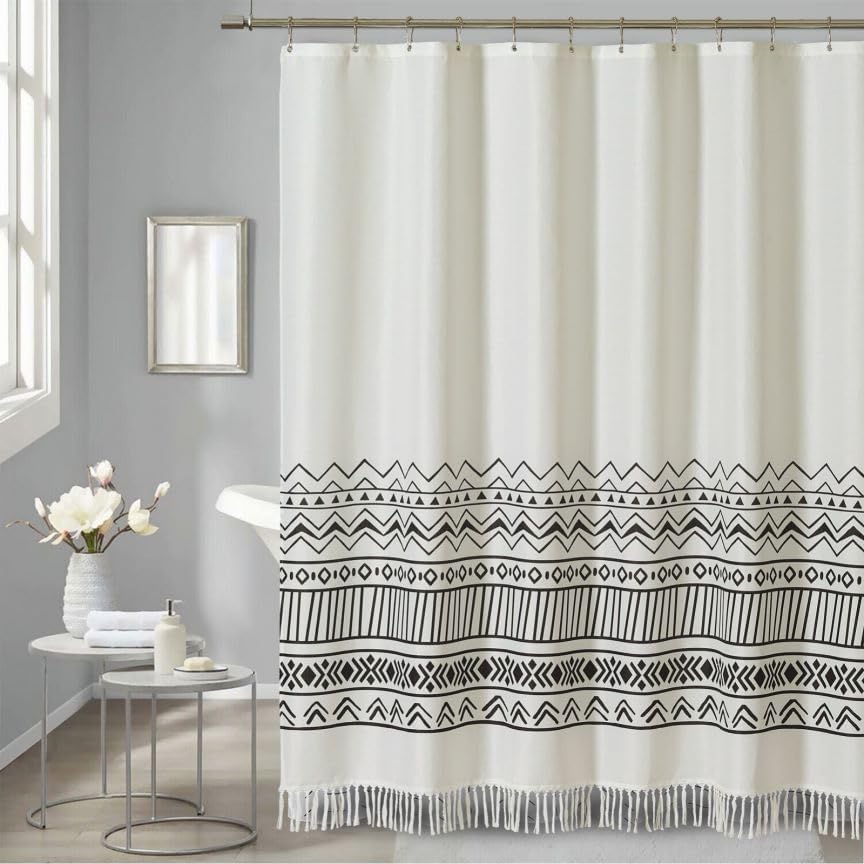 YOSTEV Ivory Black Shower Curtains for Bathroom, Farmhouse
