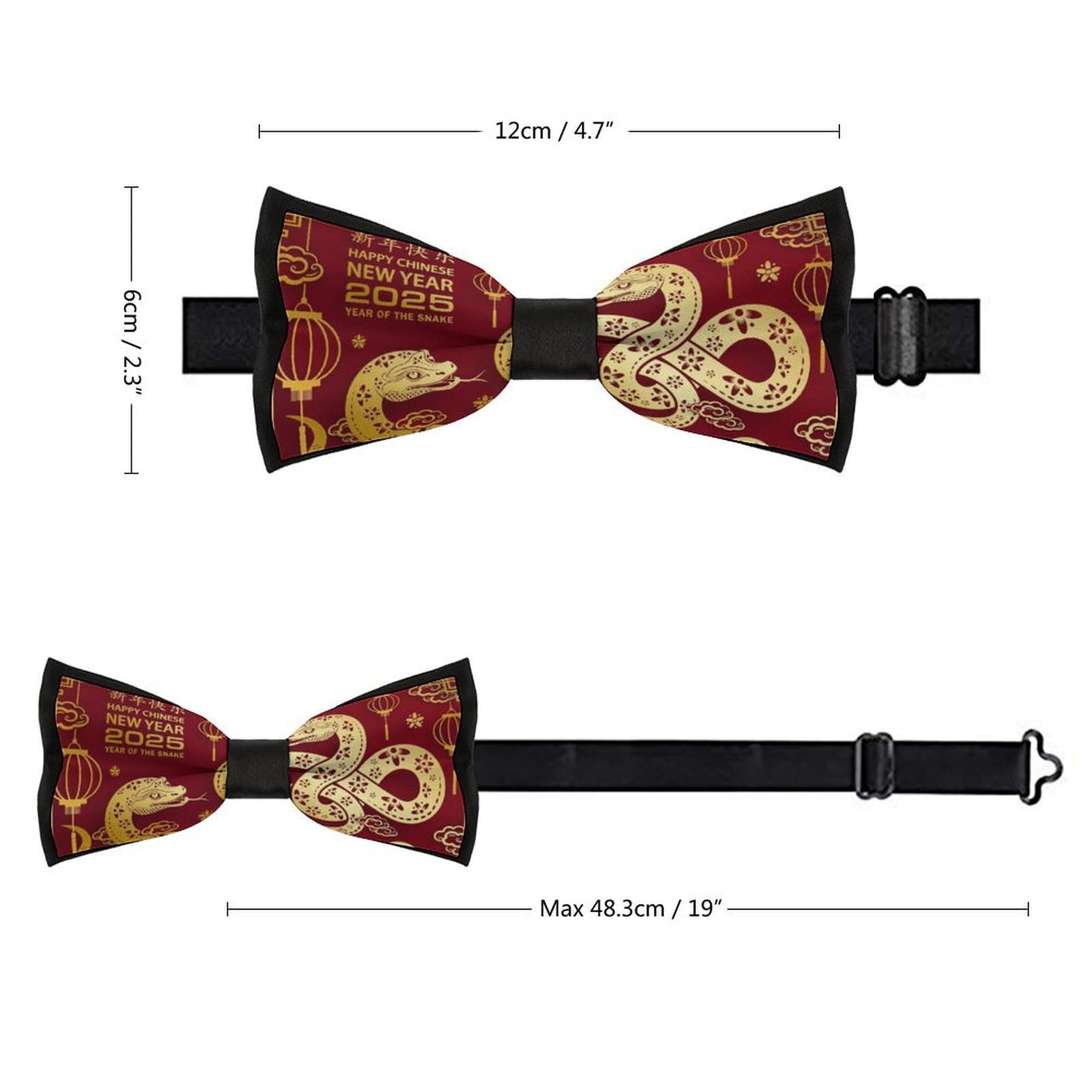 GoasNei Year Of The Snake 2025 Happy Chinese New Year 2025 Bow Tie for Men Adjustable Necktie Funny Tie Neck Ties for Weddings Party