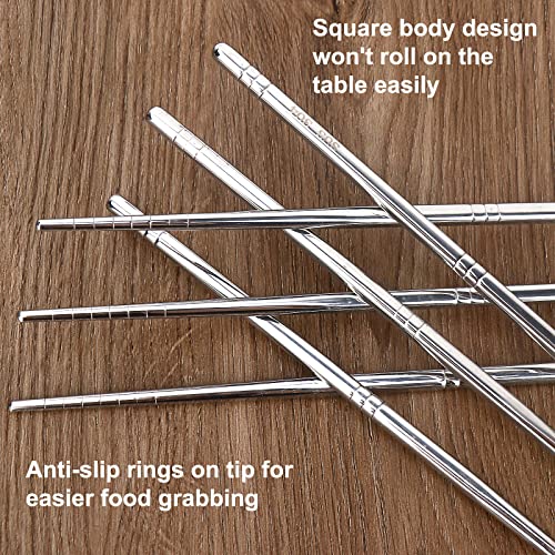 5 Pairs Quality Metal Chopsticks Reusable Dishwasher Safe, Silver Non-Slip Stainless Steel Chop Sticks Gift Set Mirror-Polished, Lightweight Easy-to-Use Chopsticks for Asian Dishes Noodles Dumplings - Image 4