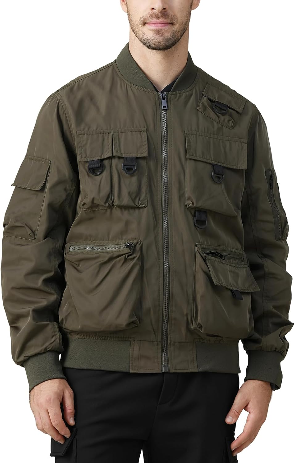 Men's Bomber Jacket, Lightweight Casual Spring Fall Windbreaker, Multi-Pocket Cargo Jacket - Image 7