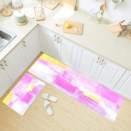 Vista 291 de TOMWISH - Tapetes de cocina para piso, color turquesa, gris, abstracto, pintura artística, 17 x 48 + 17 x 24 pulgadas, juego de alfombras de cocina