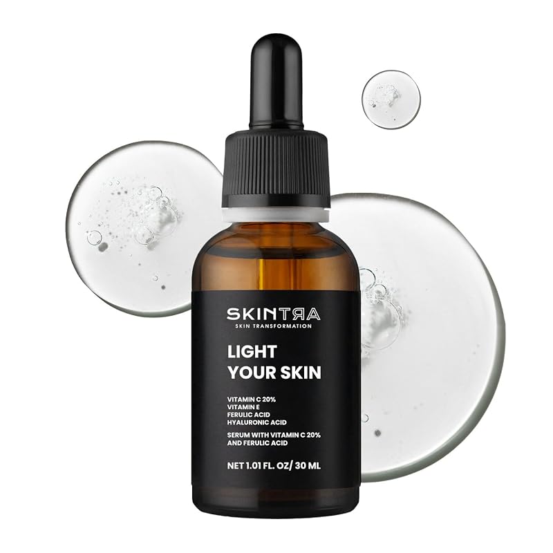 SkinTra Light Your Skin Sérum facial com Vitamina C 20%, ácido ferúlico e vitamina E, 30 mL