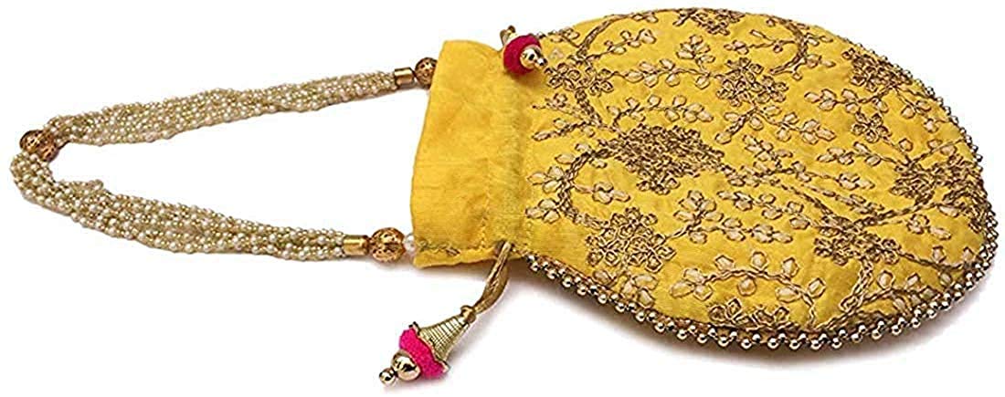 BINORI FASHIONS Rajasthani Style Royal Clutch Silk Batwa Bag Combo Wristlets Ethnic Potli Combo For Women's Zari Work Potli Combo Bridal Potli Combo (Pack of 3 Colors) 3