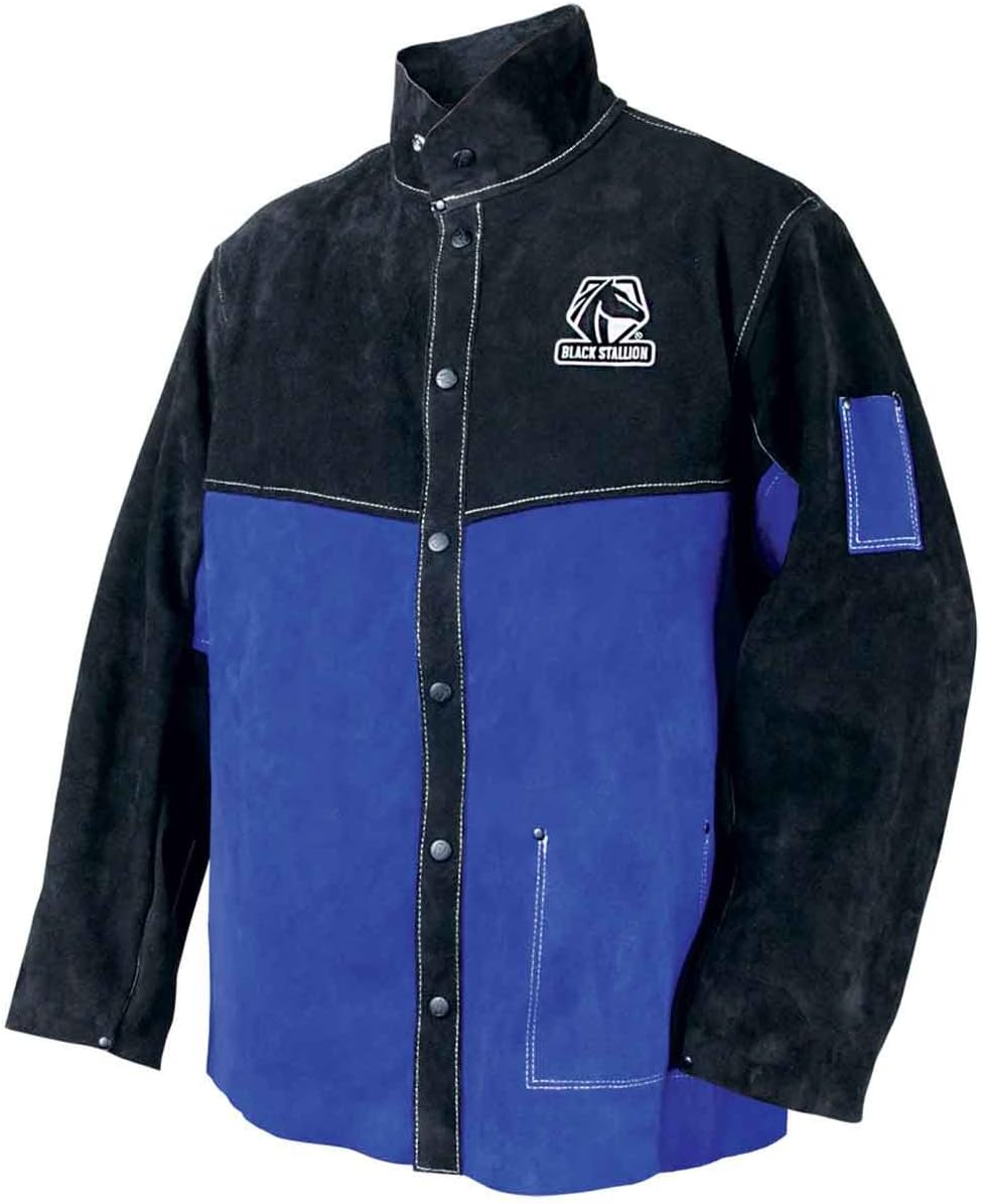 Black Stallion (JL1030 Color Block Leather Welding Jacket, Premium Split Cowhide Leather, Black/Blue