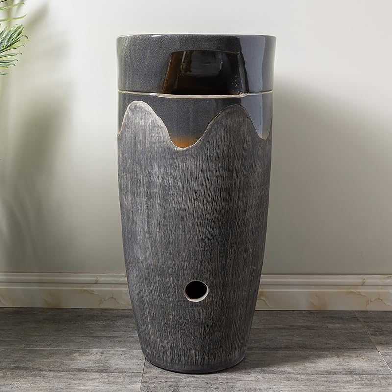 Pedestal Sinks Floor-Standing Column Sink Ceramic Home Bathroom Outdoor Courtyard Retro Wash Basin (A)
