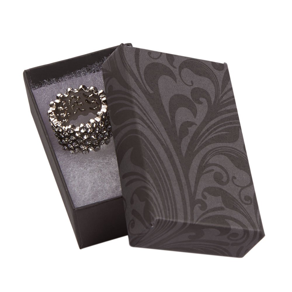 SSWBasics 2 ½ x 1 ½ x ⅞ inch Cotton Filled Elegant Swirl Jewelry Boxes - 100 Pack