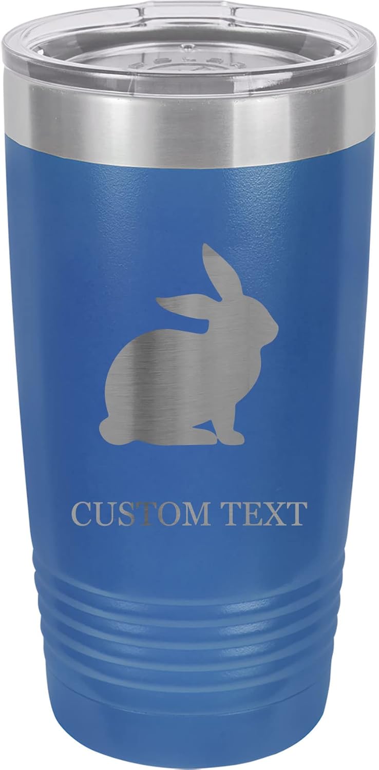 20-Ounce Vacuum Insulated Stainless Steel Tumbler Customized Double-Walled Laser Engraved Teal Coffee Mug, Rabbit, Personalized