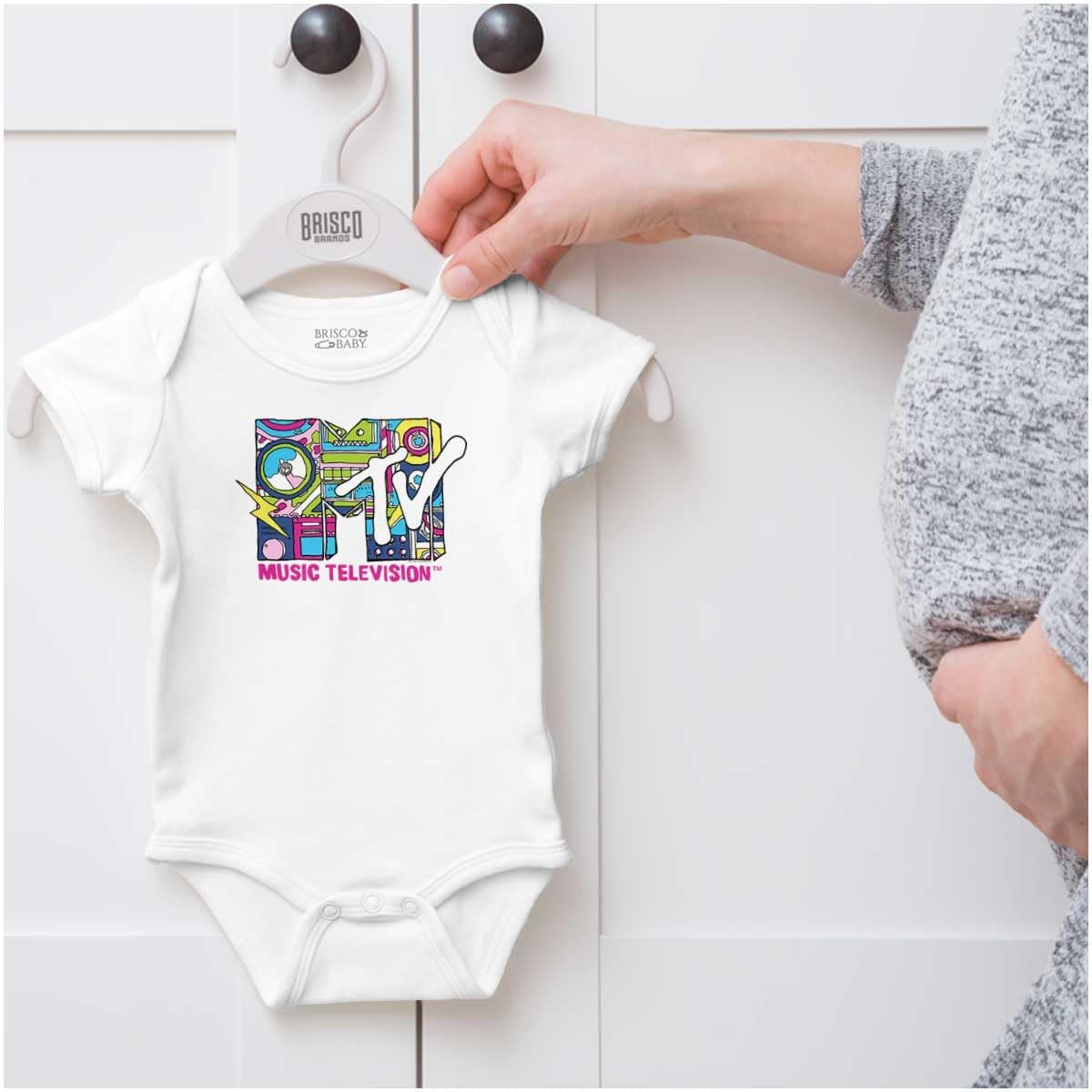 Brisco Brands Retro MTV Music Lightning Bolt Logo Baby Romper Boys or Girls