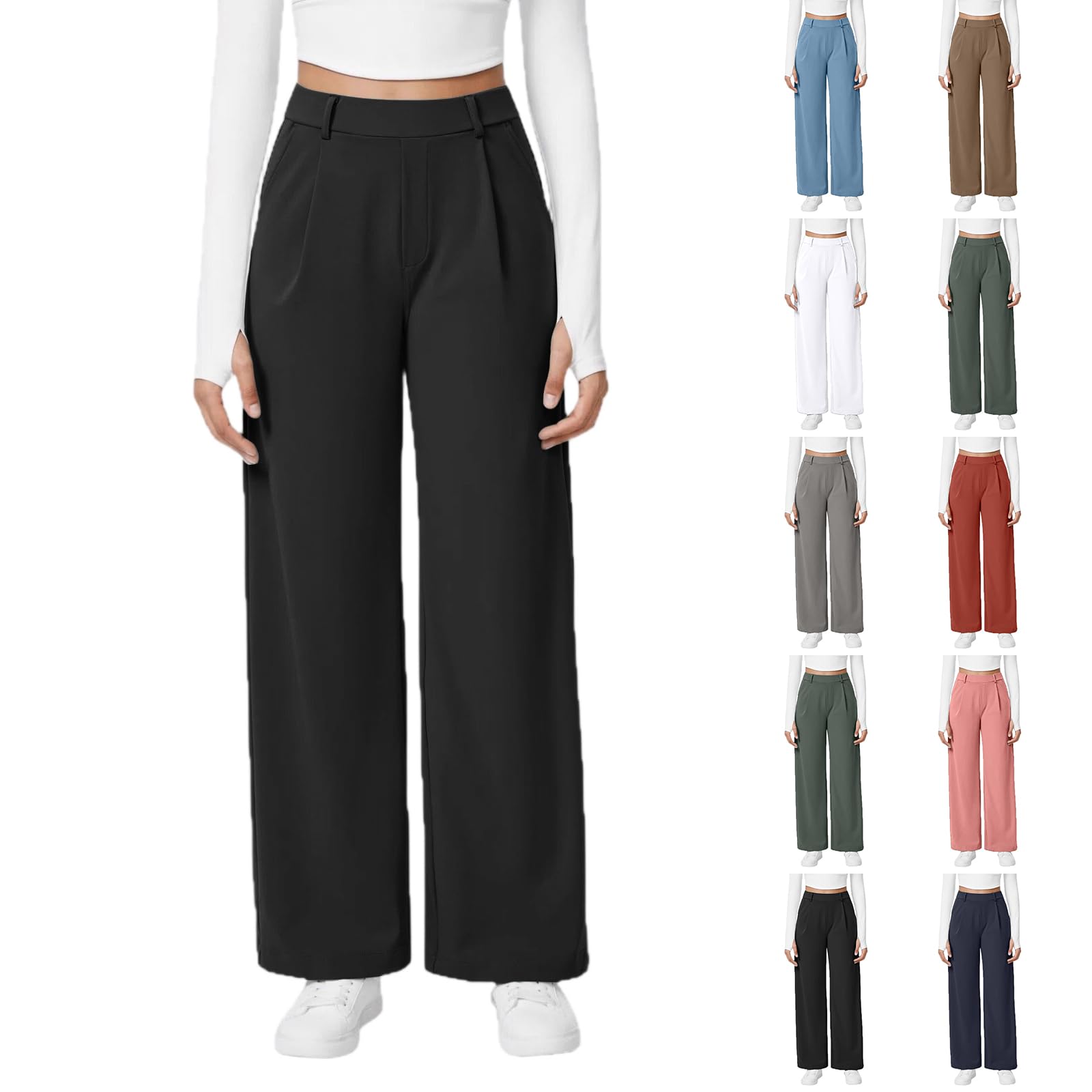 Wide Leg Pants Woman Pull On High Waisted Dress Pants Business Casual Slacks Lounge Stretchy Comfy Work Trousers