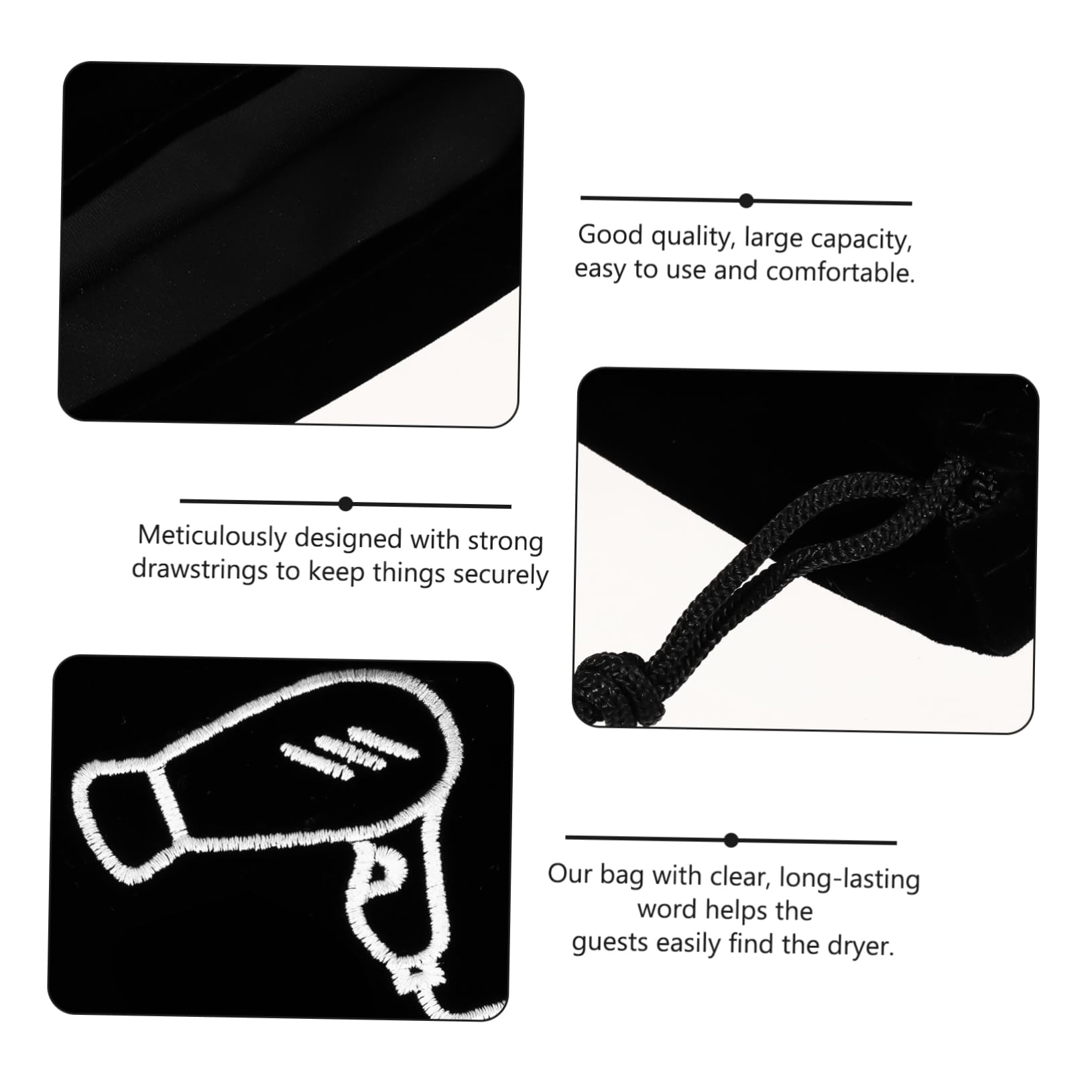 DOITOOL 15piezas Bolsa De Almacenamiento De Drawstring Para Secador De Pelo y Joyas De Flanel Para y Organizador Multiusos Negro