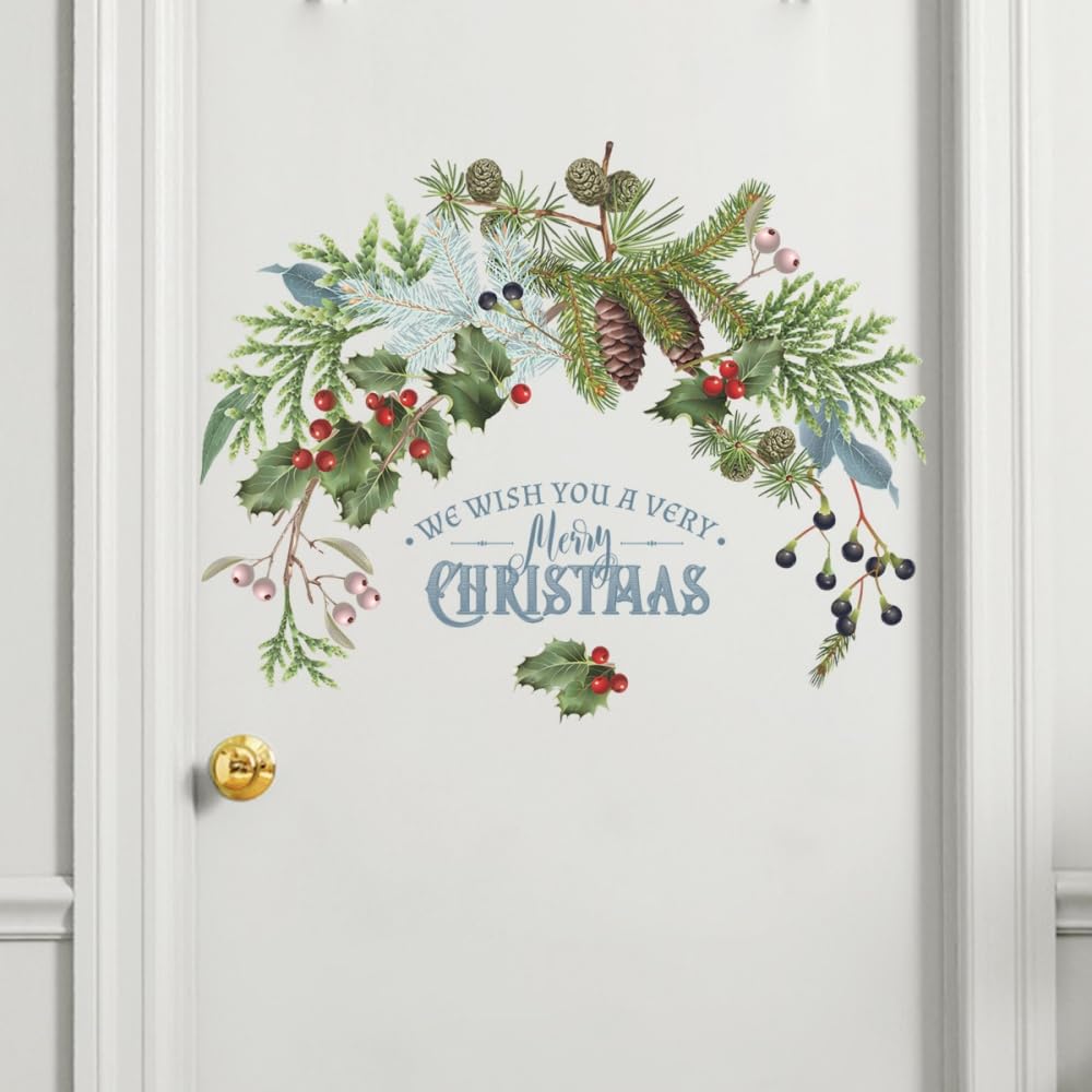 Fensterbilder Weihnachten Selbstklebend Weihnachts Girlande Aufkleber Weihnachtsmann Wandaufkleber Merry Christmas Stickers PVC Aufkleber Weihnachtsdekoration (K)