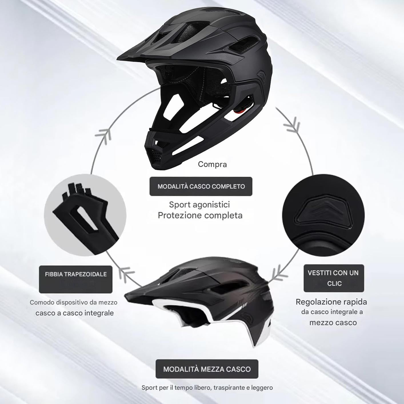 Caschi Da Bici Per Uomo Protezione Leggera Regolabile | Casco da Mountain Bike Multisport Regolabile per Adulti Unisex per Bici Biciclette Ciclismo Monopattino Skateboard e tutti