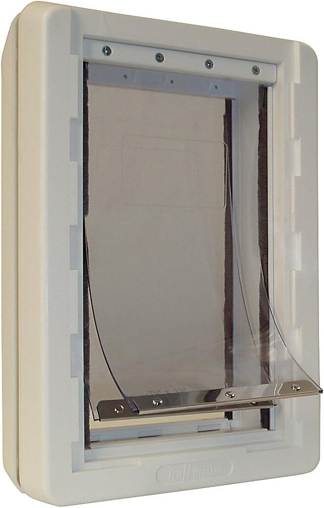 Medium White Vinyl Dual Flap Pet Door with Lock
