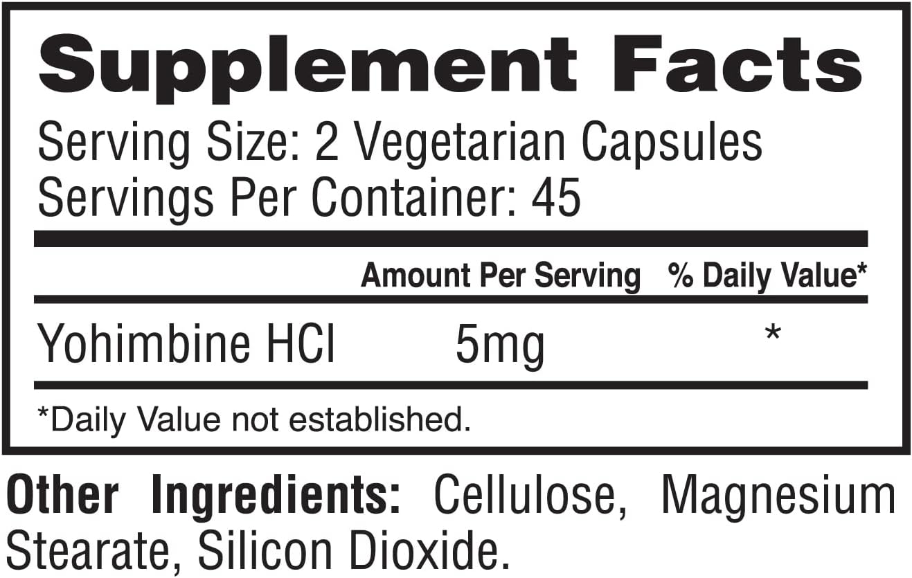 PrimaForce Yohimbine HCl 2.5mg, 90 Capsules - Non-GMO and Gluten Free Supplement