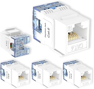 VCE Cat6 Keystone Jack, Punch Down Style RJ45 Ethernet Module Jack,180-Degree 110-Type Keystone Insert Jack for Wall Plate, Patch Panel, 5-Pack (White)