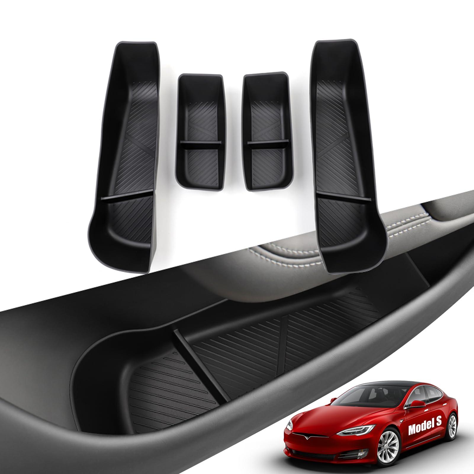 Jaronx Compatible with 2021-2026 Tesla Model S Door Side Organizer, 4PCS Front Rear Doors Pockets Inserts Storage Tray for Tesla Model S Accessories 2021 2022 2023 2024 2025 2026Global Recycled StandardGlobal Recycled StandardGlobal Recycled Standard