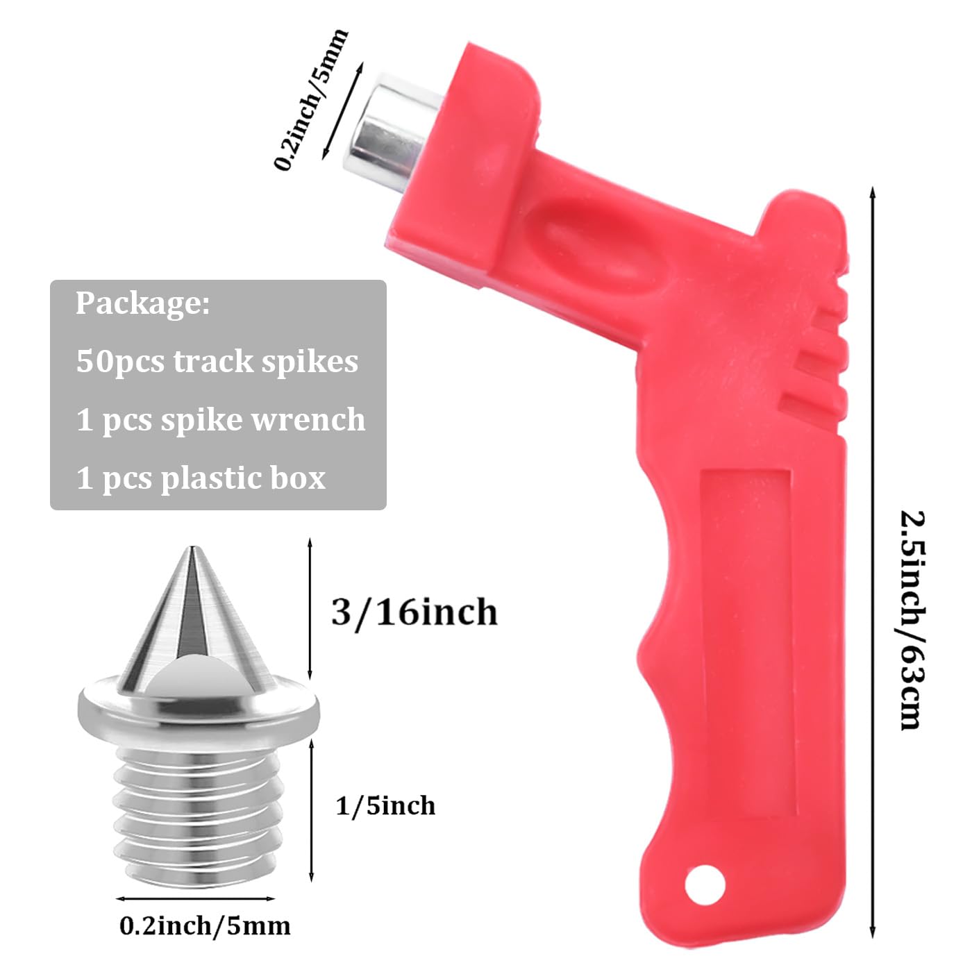 3/16 Inch Track Spikes, 50Pcs Track and Field Pyramid Spikes Hard Steel Replacements Shoes Spikes for Sprint Sports Short Running Cross Country, Include Spike Wrench