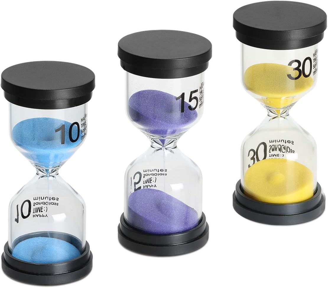 Sand Timer 3 Pack,Sageme Hourglass Timer Sandglass Hourglass Sand Clock 10/15 / 30 Minutes for Kids, Classroom, Kitchen, Games, Brushing Timer, Home Office Decoration Timers (3 Colors)