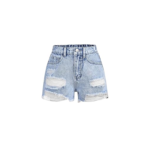 Floerns Girls Ripped Raw Trim Shorts High Waist Straight Leg Denim Shorts