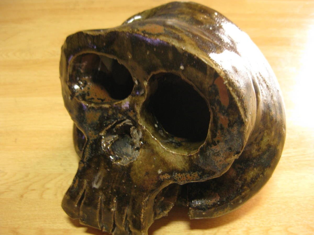 珍品　ひろ窯　藤井敬介・作　習作・飴釉大髑髏像 珍品 ひろ窯 藤井敬介・作 習作・飴釉大髑髏像