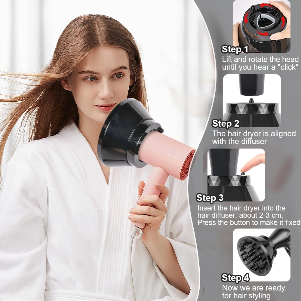 Flintronic Universal Haar Diffusor, Diffusor Föhn Aufsatz, Anpassungsfähig für Schlag Trockner mit Düse 1,7-2,9 Zoll, Faltbar Diffuser Haare für Lockigem, Gewelltes und Natürliches Haar