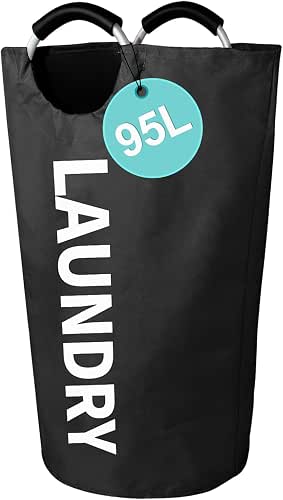 WOOHA 95L Large laundry baskets, Tall Clothes Baskets Folding Washing
