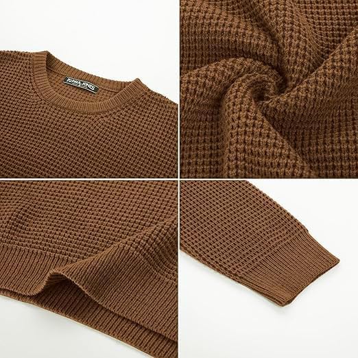 Image of ColorChakra Waffle Knit Mens Sweater Woolen Round Neck Wool Pullover